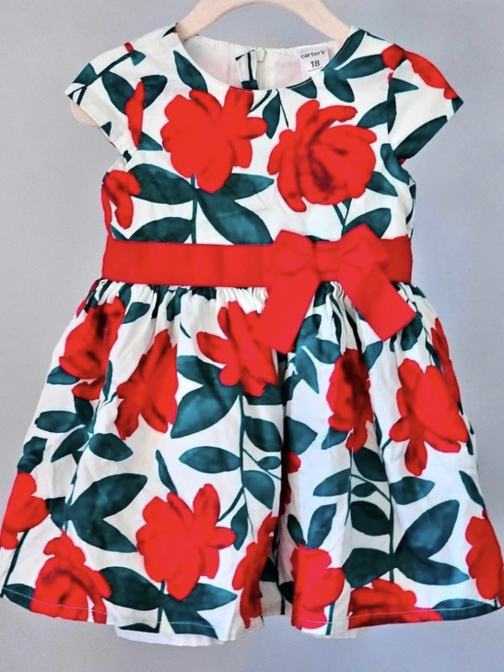 Carter's Girls Floral Dress in Red & White Size 18 Months Like New